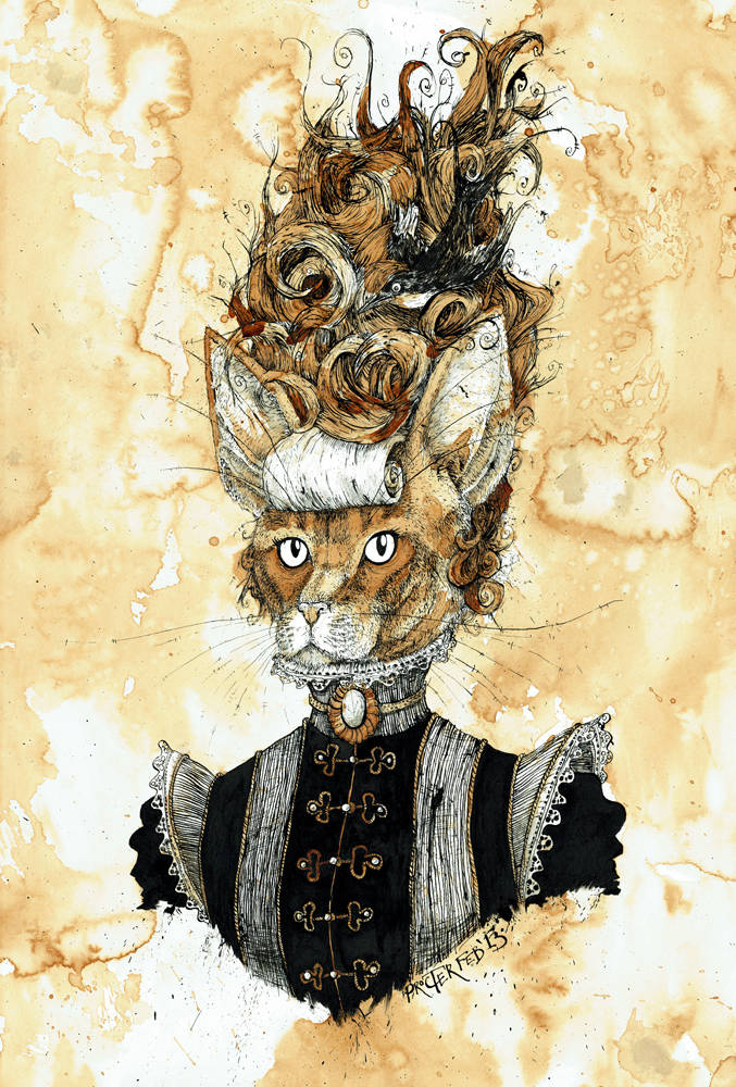 Victorian Abyssinian Cat with a curly beehive hair