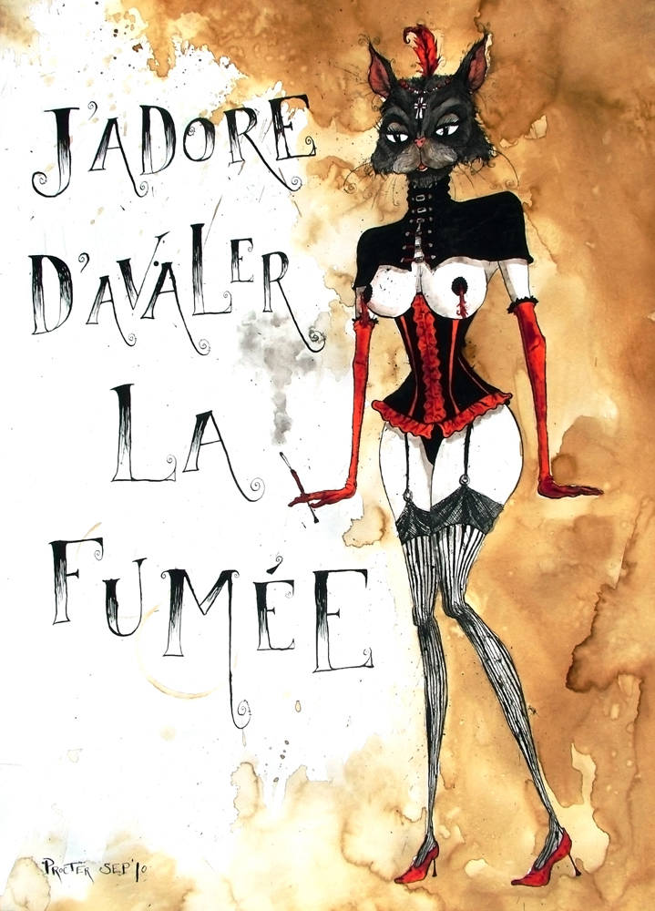 French Burlesque dancer a la Moulin Rouge with cats head