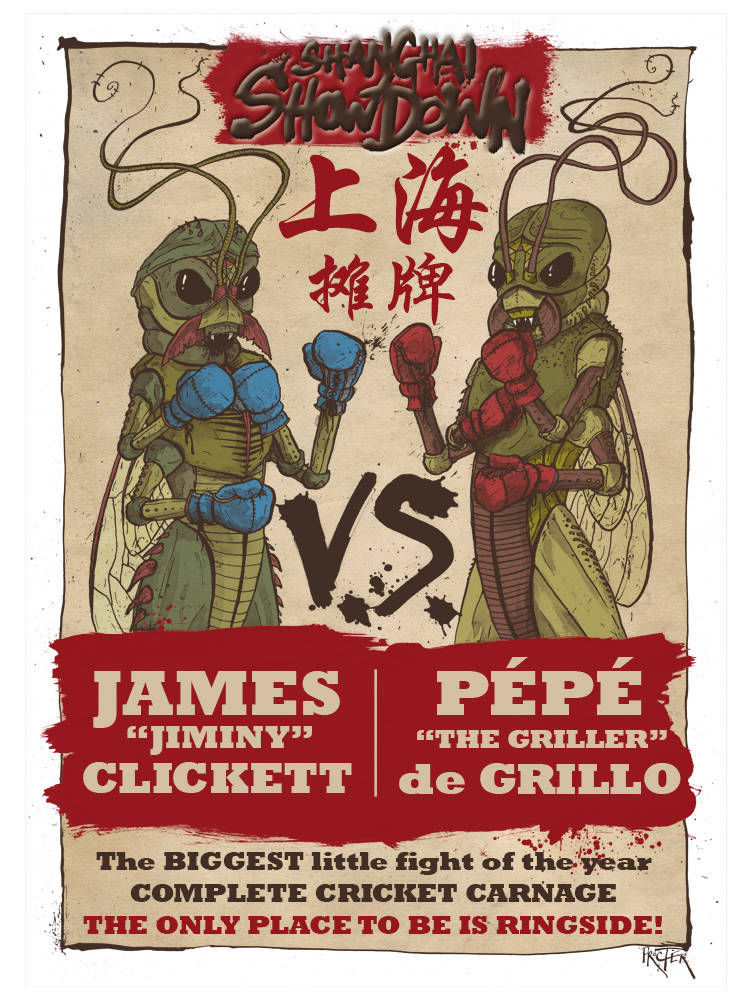 Poster for a cricket fight in Shanghai, China